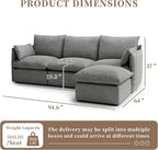 Waterproof Cloud Sectional Couches,High Backrest Down Filled Sofa for Living Room,94.5" Modular Sofas L-Shaped with Ottoman,Detachable Couch Covers,Dark Grey