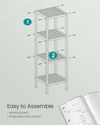 SONGMICS Bamboo Storage Shelf, 4-Tier Shelving Unit, Multifunctional, in The Entryway, Bathroom, Living Room, Balcony, Kitchen, 13 x 13 x 38.6 Inches, Cloud White UBCB054W01