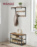 VASAGLE 3-Tier Shoe Rack, Shelf Storage Bench with Metal Mesh Shelves and Seat, Free Standing Shoe Organizer for Entryway, 11.8 x 28.7 x 17.7 Inches, Rustic Brown and Black ULBS73X