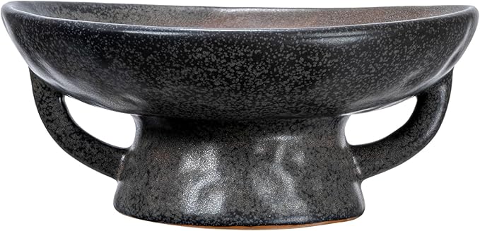 Creative Co-Op Stoneware Bowl with Handle and Base, Black Reactive Glaze