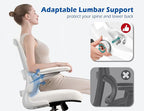 TRALT Ergonomic Office Chair - Desk Chair with Adjustable Lumbar Support Computer Chair - Mesh Comfy Chair with Flip-up Armrests - Gaming Chairs for Adults Home Office (Leather, White)