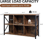 6 Cube Storage Organizer Bookshelf, Industrial Horizontal Bookcase, Accent Cubby Shelf, Media Console Table for Living Room, Home Office, 13.6" D x 47.2" W x 30.9" H, Rustic Brown