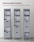 VASAGLE Bathroom Floor Cabinet, Bathroom Storage Organizer Rack Stand, Multifunctional Corner Unit, 2 Drawers, 55.7 Inches in Height, Dove Grey UBBC066G02