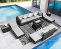 NICESOUL 13 Piece Backyard Furniture Set with Firepit Table, Wicker Woven Gray Patio Couch Set with Chaise Lounge for 10-People Seating, Modular Comfy 29.3" Highback Sectional Sofas for Outside Patio