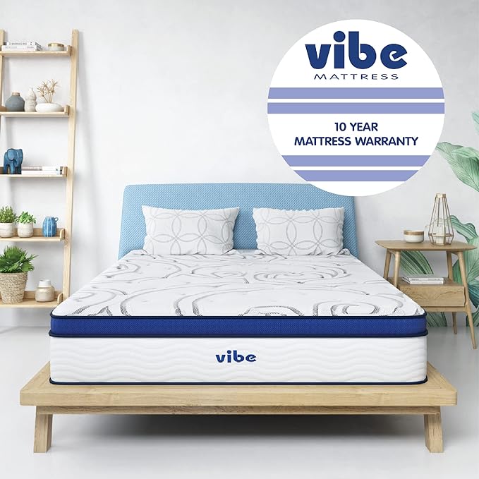 Vibe Quilted Hybrid Mattress, 12-Inch Innerspring and Pillow Top Gel Memory Foam Mattress, Fiberglass Free, CertiPUR-US Certified Bed in a Box, Full, White