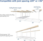 FLEXIMOUNTS 3x8 Overhead Garage Storage Rack, Adjustable Storage Organization System, Heavy Duty Metal Garage Ceiling Storage Racks, 2 pack, White, Classic Series