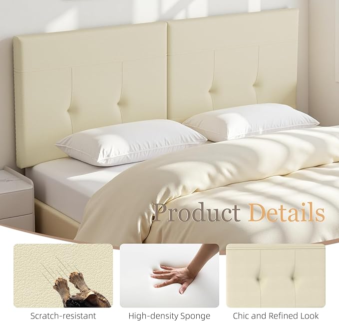 Upholstered King Size Headboard, Headboard King with Sturdy Metal Legs, Tufted Upholstery Design Bed Headboards with Adjustable Width & Height (Beige)