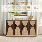 LKTART 59" Sideboard Buffet Cabinet Retro Accent Storage Cabinet with Magnetic Door Latches Adjustable Shelf for Living Room Kitchen(Natural)