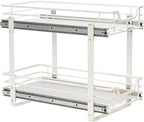 Household Essentials Glidez Multipurpose Powder-Coated Steel Pull-Out/Slide-Out Storage Organizer with Plastic Liners 2-Tier Dual-Slide Design, White