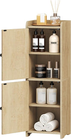 Bathroom Storage Cabinet, Corner Floor Cabinet with 2 Doors and Adjustable Shelf, Narrow Toilet Paper Cabinets, Bathroom Organizer for Small Spaces, 7.9" D x 9.8" W x 29.5" H Yellow