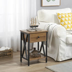 VECELO End Tables, Modern Nightstand with Drawer & Shelf, Night Stand for Bedroom Living Room,Industrial Metal Frame