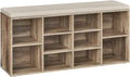 VASAGLE CUSTOS Collection - Shoe Bench, Storage Bench with Padded Seat, Entryway Bench with 10 Compartments, for Bedroom, 11.8 x 40.9 x 18.9 Inches, Camel Brown and Cappuccino Beige ULHS010K02