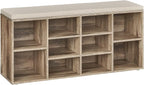 VASAGLE CUSTOS Collection - Shoe Bench, Storage Bench with Padded Seat, Entryway Bench with 10 Compartments, for Bedroom, 11.8 x 40.9 x 18.9 Inches, Camel Brown and Cappuccino Beige ULHS010K02