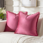 FUTEI Hot Pink Velvet Decorative Throw Pillow Covers 22x22 Set of 2,Soft Cozy Edge with Tassels Cushion Case,Boho Modern Home Decor for Couch Bed Living Room
