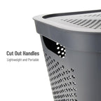 Mind Reader 60L Slim Laundry Hamper, Clothes Basket, Lid, Ventilated, Plastic, Set of 2, Gray