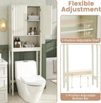 Tangkula Over The Toilet Storage Cabinet, Bathroom Space Saver with Fluted Doors Adjustable Shelf & Bottom Bar, Freestanding Above Toilet Storage Cabinet Organizer for Laundry, Restroom (Cream White)