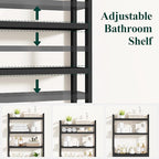 Smiry Over The Toilet Storage Cabinet, 4-Tier Bamboo Bathroom Organizers with Adjustable Shelf & 4 Hooks, Space Saving Shelf Rack for Bathrooms, Laundry Room, Balcony, Black