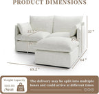 Waterproof Cloud Sectional Couches,High Backrest Down Filled Sofa for Living Room,Modular Sofas 2 Seater with Ottoman,Detachable Couch Covers,Cream White