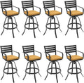 Pellebant 29.5" Outdoor Bar Stools Set of 8, Aluminum Swivel Patio Bar Height Stools with Footrest & Backrest,Rust-Proof Patio Stool Chairs for Deck Lawn Garden,Teak