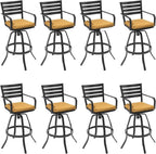 Pellebant 29.5" Outdoor Bar Stools Set of 8, Aluminum Swivel Patio Bar Height Stools with Footrest & Backrest,Rust-Proof Patio Stool Chairs for Deck Lawn Garden,Teak
