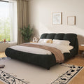 Queen Size Upholstered Platform Bed with Oversized Padded Backrest and Solid Wood Frame for Bedroom, Apartment Room, Black