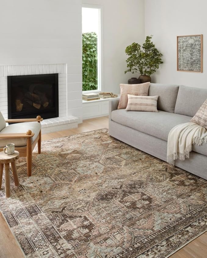 Loloi Amber Lewis Billie Collection, Clay & Sage 2'-3" x 3'-9" Area Rug – Antique & Distressed Accent Rugs for Living Room, Bedroom, Entryway & Hallway, No Shed High Traffic Area Home Decor Rug