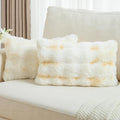 FUTEI Yellow White Decorative Throw Pillow Covers 12x20 Inch Set of 2,Soft Fuzzy Faux Rabbit Fur Pillow Case with Raised Texture,Neutral Boho Home Decor for Couch Bed Living Room