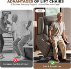 HUSFU Power Lift Recliner Chairs for Elderly with Massage and Heat, Extra Wide Oversized Recliners, Breathable Leather Lift Chairs w/Cup Holders, USB & Type-C Ports, Grey