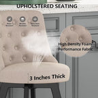 MINCETA Set of 2 Upholstered Bar Stools - 26 Inch Swivel Counter Height Stools with Low Tufted Back, Footrest & Performance Fabric - Round Seat for Kitchen Island & Home Bar Beige