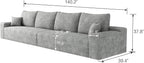 140.2" Cloud Modular Gray Sofa, 4-Seater Upholstered Couches for Living Room, Modern Minimalist Deep Seat Boneless Couch, No Assembly Required, Plush Corduroy Fabric