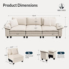 HERA'S HOUSE 124" Modular Sectional Sofa, Oversized Couches for Living Room, Comfy Cloud Couch 3-Seater Deep Seat Sofa with Throw Pillow, Chenille Beige