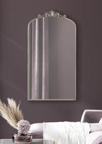 Kate and Laurel Arendahl Glam Arched Tall Panel Mirror; 24 x 42; Silver; Traditional Baroque Large Body Wall Mirror with Ornate Garland Inspired Crown