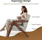 Bonzy Home Mid-Century Modern Accent Chair with Wood Frame, Upholstered Armchair for Bedroom & Living Room, Linen Fabric Cushion, Z-Shaped Armrest Design, Sturdy Lounge Chair,Brown