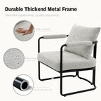 Single Accent Chair for Living Room, Mid Century Modern Upholstered Reading Armchair for Bedroom, Office, with Comfy Chenille Cushion Back & Metal Frame, Light Grey