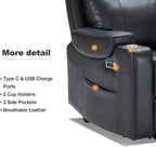 Triple Motor Power Lift Recliner Chair with Adjustable Lumbar Support, Lay Flat Recliner for Elderly, Breathable Black Lift Chair Leather Recliner, Massage & Heating, USB Ports, Cup Holders
