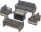 UDPATIO 5 Piece Aluminum Patio Furniture Set with Fire Pit Table,Faux Wood Patio Conversation Set with Olefin Fabric Thick Cushions, Aluminum Outdoor Furniture, 600D Waterproof Cover Included, Grey