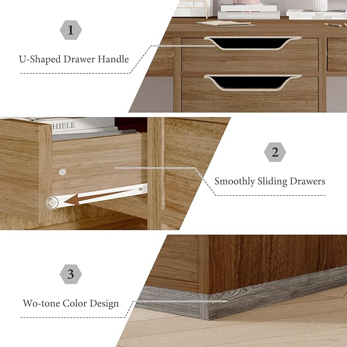 Two Person Desk with 5 Drawers, Double Desk with Storage for 2 People, 78 Inch Extra Long Computer Desk Workstation with File Drawer for Home Office, Brown