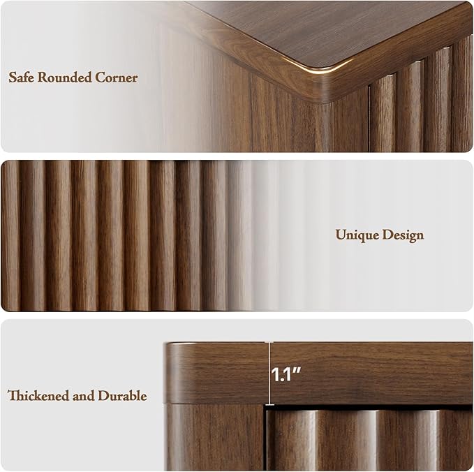 Night Stand with 3 Drawers, 23" Wide Modern Nightstand with Large Storage, Fluted Bed Side Table with Metal Handle, End Table Tall Nightstand for Bedroom, Living Room, Office, Walnut