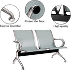 Kinsuite 2-Seat Reception Chairs - Waiting Room Chairs with Arms & Stainless Steel Frame, Waiting Room Bench Lobby Chairs for Office Airport Bank Hospital, Silver