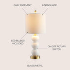 JONATHAN Y JYL1021A February 21" Glass/Metal LED Table Lamp Contemporary Bedside Desk Nightstand for Bedroom Living Room Office College Bookcase LED Bulb Included, White/Brass Gold