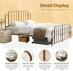 PINJU Metal Platform Bed Frame with Headboard and Footboard, Classic Style, Sturdy Metal Slats, No Box Spring Needed, Easy Installation (Gold, King)