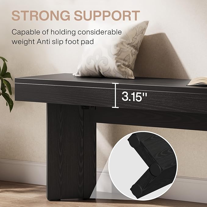 Tribesigns 47" Wooden Entryway Bench, Farmhouse Indoor End of Bed Bench, Long Table Benches Seat for Bedroom, Hallway, Foyer, End of Bed (Black)