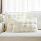 FUTEI Yellow White Decorative Throw Pillow Covers 16x16 Inch Set of 2,Soft Fuzzy Faux Rabbit Fur Cushion Covers with Raised Texture,Neutral Boho Home Decor for Couch Bed Living Room