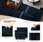 84" Corduroy Pull Out Sofa Bed w/Adjustable Backrests, Sectional L-Shape Sleeper Sofa w/Storage Chaise, Convertible Couch Bed w/USB Charging Port & Cup Holders for Living Room, House, Blue