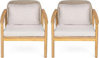 Christopher Knight Home Octavia Outdoor Club Chairs Set of 2, Acacia Wood Accent Chair with Cushion, Woven Rope Backrest Armchair, Solid Wood Frame Chair, Patio Chair for Porch Backyard, Beige+Teak