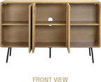 NTC Veil Modern Sideboard with 3 Doors, Buffet Cabinet with Vertical Groove Design and Metal Legs, Storage Cabinet for Living Room, and Hallway, Effortless Assembly, Sand