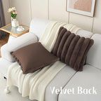 FUTEI Dark Coffee Decorative Throw Pillow Covers 22x22 Inch Set of 2, Square Soft Faux Rabbit Fur Big Striped Cushion Cover,Home Decor for Couch Sofa Bed Living Room
