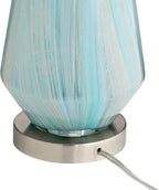 Possini Euro Design Jaime Modern Table Lamps 26" Tall Set of 2 Blue Smoky Gray Swirls Art Glass White Fabric Drum Shade Decor for Bedroom Living Family Room Bedside Nightstand House Home Office