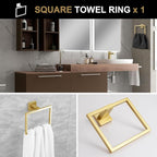 Brushed Gold Towel Bar Set, Lava Odoro 5-Piece Bathroom Hardware Set Gold Towel Rack Towel Holder Set Wall Mounted Stainless Steel, Bathroom Accessories Kit, 23.6-Inch