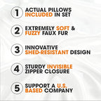 Cheer Collection Faux Fur Throw Pillows - Decorative Pillows for Couch, Bed Throw Pillows, Chocolate Accent Pillows for Bedroom or Living Room Aesthetic, Set of 2 Furry Throw Pillows, 22" x 22"